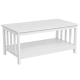 ChooChoo Farmhouse Coffee Table, Pure White Living Room Table with Shelf, 40 Inch ChooChoo