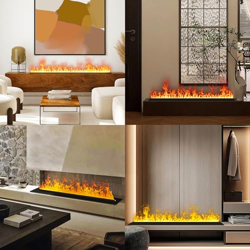 Water Vapor Fireplace Recessed Realistic Atomized Flame, Electric Fireplace with Manual Water Control and Remote Control,with 5ft Power Cord,Size: L31.5 x W7.87x H8.27 in Mexhom
