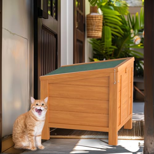 Wooden Cat Litter Box Enclosure Furniture, Weatherproof Cat House Hideout, Guinea Pig Cages with Lockable Door, for Squirrel, Ducks, Tortoises, Pigeons, Small Animals - 16.93" L x 16.54" W x 20.08" H yoyomax