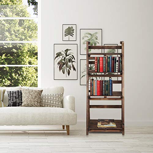 Yaheetech Foldable Ladder Shelf Wooden Plant Stand Indoor Outdoor Shelves No Assembly Flower Display Multi-Functional Shelves Outdoor Storage Shelf for Living Room/Garden/Office/Kitchen Brown Yaheetech