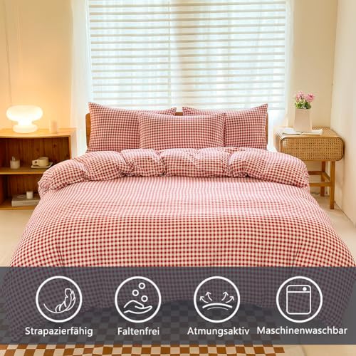 NSNLGSGC Twin Comforter Set, Red Gingham Bedding Comforter Sets, Red Grid Bed Comforter 2 Pieces (1 Comforter, 1 Pillowcase) NSNLGSGC