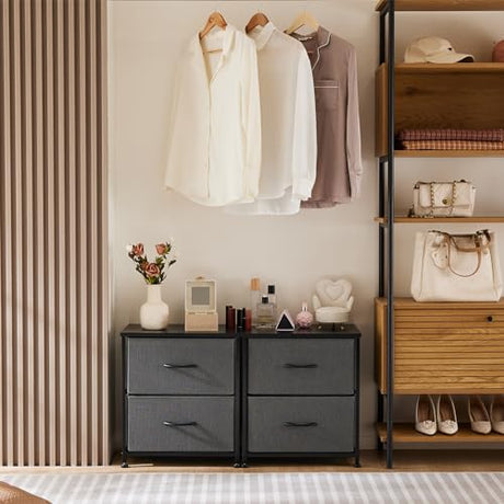 Sweetcrispy Nightstand with 2 Storage Drawers, 20" Height End Tabl Small e Bed Side Furniture, Wooden Top Fabric Cabinet Kids Night Stand Mini Dresser for Bedroom, Closet, Entryway, College Dorm Sweetcrispy