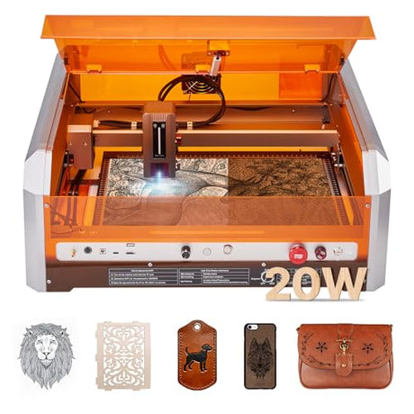VEVOR Laser Engraver, 20W, Laser Engraving and Cutting Machine with Enclosure Camera, Laser Cutter, 15.7 x 15.7 in Working Area, 30000 mm/min, for Wood, Leather, Glass, Paper, Certain Metal, Class 1 VEVOR