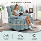 Korser Adult 360° Swivel Rocking Recliner, Nursery Rocking Chair with Massage and Heating Function, Cup Holder, Manually Adjustable Seat for Living Room and Bedroom (Fabric, Lake Blue)