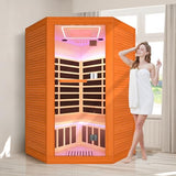 OUTEXER 2-3 Person Sauna Corner Sauna Far Infrared Saunas Room Home Canadian Hemlock Indoor 2100W Low-EMF Dry Saunas with Red Light Therapy Beauty Lamp 47.2 * 47.2 * 74.8inch OUTEXER
