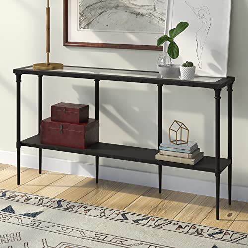 Nellie 55'' Wide Rectangular Console Table with Metal Shelf in Blackened Bronze Henn&Hart
