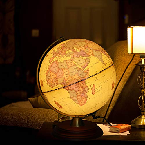 TTKTK Illuminated World Globe for Adults & Kids with Wooden Stand,Built in LED Lamp for Illuminated Night View Antique Globe for Home Décor and Office Desktop 8inch - WoodArtSupply