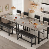 Garvee Wooden Dining Table Set for 4, Kitchen Table and 2 Upholstered Chairs with Bench, Rectangular Dining Room Set, for Small Space, Apartment, Home, Easy Assembly, Retro Gray Garvee