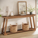 TRIBEWOOD Solid Wood Console Table, 63-Inch Long Couch Table Behind Sofa with 2-Tier Storage, Narrow Entryway Accent Furniture for Living Room, Hallway, Entrance, Foyer (Natural) TRIBEWOOD