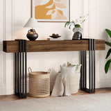 knoworld 63 Inch Console Table for Entryway, Industrial Sofa Tables Couch Table Behind Sofa for Living Room Hallway Foyer, Walnut knoworld