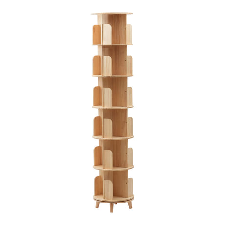 SHATUOA 360° Rotating Wood Narrow Bookshelf Organizer with 6 Tiers for Versatile Storage SHATUOA