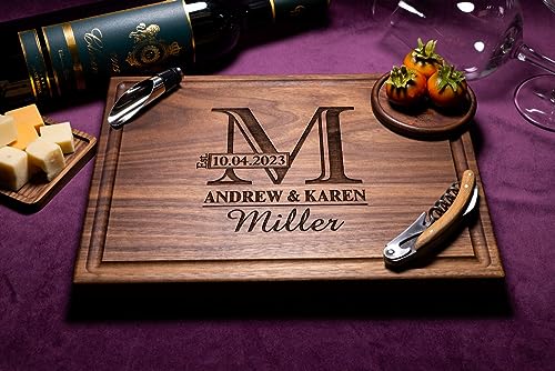Straga Personalized Cutting Boards | Handmade Wood Engraved Charcuterie | Custom Wedding, Anniversary, Housewarming Gift for Couples Monogram Designs Straga