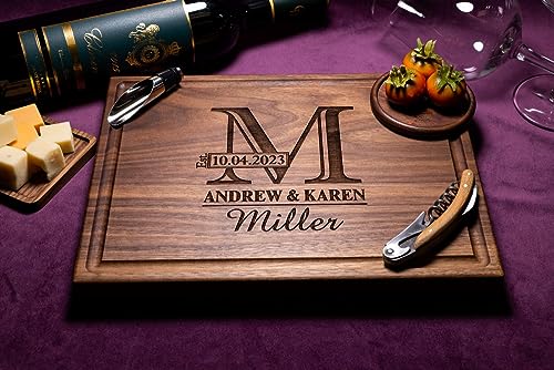 Straga Personalized Cutting Boards | Handmade Wood Engraved Charcuterie | Custom Wedding, Anniversary, Housewarming Gift for Couples Monogram Designs - WoodArtSupply