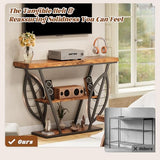 HavenlyYouth Leaf Design Console Table for Entryway, 3-Tier Storage, 30mm Thick Rustic Brown Industrial Metal Frame, Easy-to-Assemble Narrow Accent Table, Space-Saving for Hallway, Entrance, Foyer HavenlyYouth