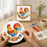 Nuberlic Rooster Embroidery Kit for Adults Beginners, Stamped Farmhouse Embroidery Starter Kit with 7.9 Inch Hoop, Threads, Needles & Instructions, DIY Needlework Craft Gift