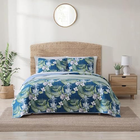 Tommy Bahama - King Quilt Set, Reversible Cotton Bedding with Matching Shams, Medium Weight, Oeko-Tex Certified (Southern Breeze Dark Blue) Tommy Bahama