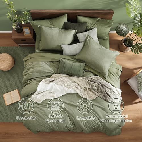 Monbix Queen Comforter Set - 7 Pieces Cationic Dyeing Sage Green Bed in a Bag Queen Bedding Sets with Comforter, Sheets, Pillowcases & Shams, Reversible Bedding Comforters Sets Monbix