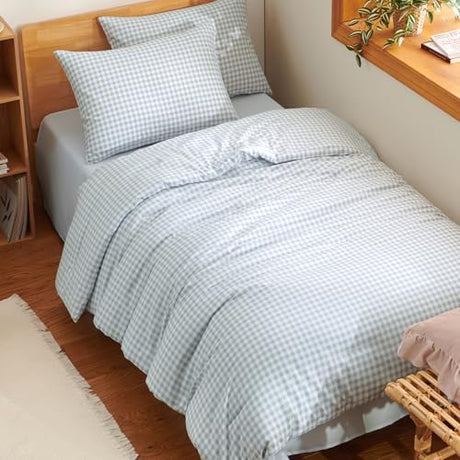 Nayoroom Blue Gingham Comforter Set Twin Size Plaid Checkered Dorm Bedding Set Kids 2 Pieces Soft Lightweight Grid Comforter for All Seasons (1 Comforter, 1 Pillowcase) Nayoroom