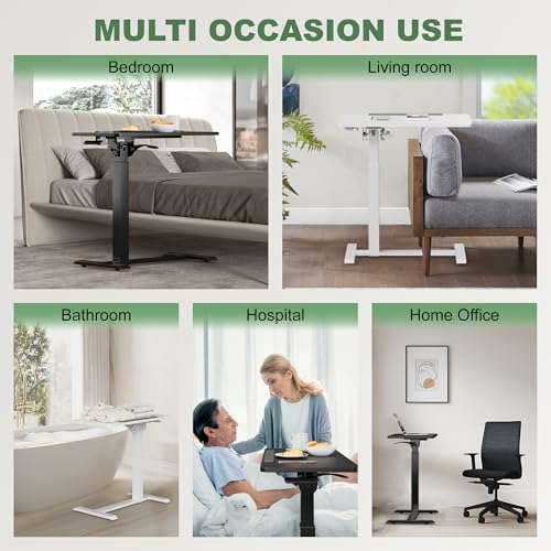 UPGRAVITY Adjustable Overbed Bedside Table - 90° Tiltable Mobile Standing Desk Portable Rolling Computer Cart Movable Desk for Laptop Bed Sofa Side Table Hospital Home Use(15.8" W x 31.5" D, Black) UPGRAVITY