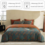 BISELINA 100% Cotton Muslin Duvet Cover Set Queen, 3 Pcs Yarn-Dyed Jacquard Textured Reversible Floral Design, Soft and Breathable Bedding Set with Zipper Closure, Blue Orange BISELINA