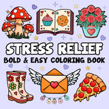 Stress Relief: Bold and Easy Coloring Book for Adults Featuring 60 Large Print Simple Designs, Including Flowers, Landscapes, Food and Snacks, Drinks, ... (Bold and Easy Coloring Books for Adults) WoodArtSupply