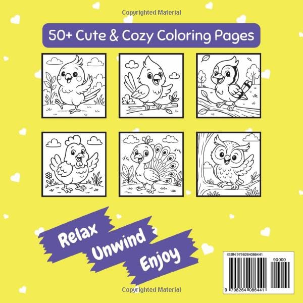 Cute & Cozy Birds: Bold & Easy Coloring Book For Kids & Adults Majosta
