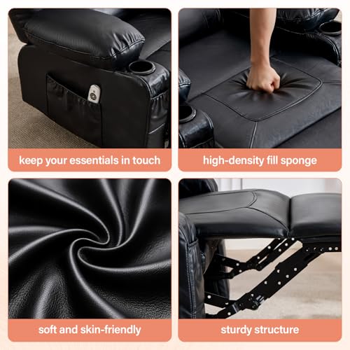 MAHOMICO Swivel Rocker Recliner Chair with Vibration Massage and Heat for Living Room,with Rocking Function and Side Pocket, PU Leather USB Charge Port,2 Cup Holders