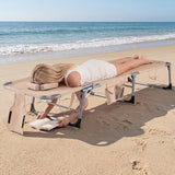 COSTWAY Tanning Chair with Face Hole, Folding Beach Lounge Chair with 4-Position Adjustable Backrest, Pillow & Side Pocket, Foldable Chaise Lounge Chair Outdoor for Sunbathing, Camping (1, Beige)