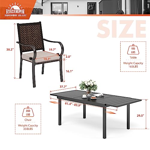 SUNSHINE VALLEY 9 Piece Wicker Patio Dining Sets, Outdoor Dining Sets for 8, 1 Expandable Metal Dining Table & 8 Patio Dining Chairs with Cushion All Weather Outdoor Table and Chair Sets for Backyard SUNSHINE VALLEY