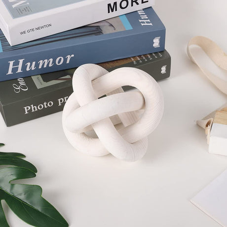 Wood Knot Chain Link Decor - 3 Link Boho Wooden Hand Carved Decorative Wooden Links Knots for Coffee Table Entryway Modern Farmhouse Shelf Decoration DEERWIN