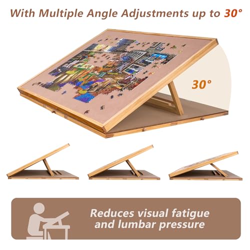 Lavievert Angle & Height Adjustable Puzzle Board with 2 Stands/Easels for Adults, Jigsaw Puzzle Plateau with 6 Drawers & Cover, Portable Tilting Table with Non-Slip Tabletop for Up to 1500 Pi - WoodArtSupply