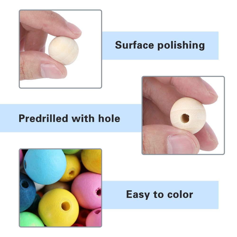 UOONY 800pcs Wooden Beads for Crafts 7 Sizes Unfinished Natural Wood Beads Wooden Beads Bulk 6mm, 8mm, 10mm, 12mm, 14mm, 16mm, 20mm Beads for Garland Macrame Jewelry Making DIY Farmhouse Decor UOONY