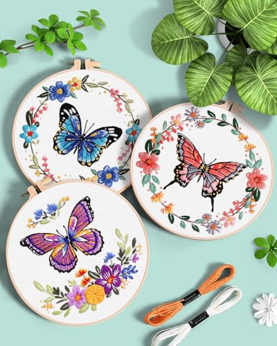 ERKOON 5 Sets Embroidery Kit for Beginners (Butterfly and Flower) ERKOON