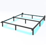 QEROMY Queen Bed Frame for Box Spring, 7 Inch Metal Bed Frame with LED Lights, 9-Legs Support Bed Base, Tool-Free Easy Assembly QEROMY