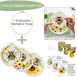 Nuberlic 3 Pack Embroidery Kit for Beginner Adults, Cross Stitch Set with Cute Bee Patterns, Includes Cloth, Hoops, Threads, Needles, Instructions
