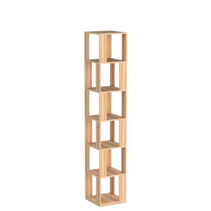 Rotating Bookshelf,6 Tier 360 Floor Standing Revolving Bookcase Storage Rack,Wood Narrow Bookshelf for Small Space,Corner Book Shelf Organizer for Bedroom, Living Room (Burlywood)