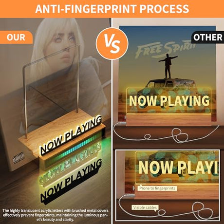 KORRTFID Now Playing Vinyl Record Stand, Light Up Vinyl Record Display Stand with RGB Sound Control Pickup Rhythm Lights Bar, Warm White Light with Fingerprint-Proof Acrylic Letters KORRTFID