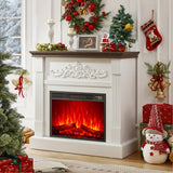 Electric Fireplace with Mantel, Farmhouse Electric Fireplaces TV Stand, Fireplace Entertainment Center with Heater and Realistic Stacked Stone Surround for Living Room, Bedroom HDDDZSW