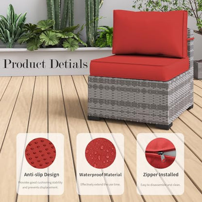 Amopatio Patio Furniture Set, Outdoor Patio Furniture Wicker Furniture, 7-Pieces Outdoor Sectional Sofa with Patio Furniture Cover, Outdoor Patio Set for Home Furniture (Light Red)