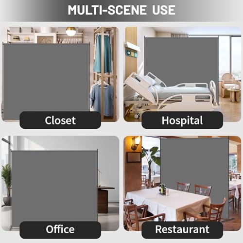 Room Divider, 72x72Inch Large Single Panel Privacy Screen for Room Separation,Free Standing Partition Wall with Thickened Fabric,Portable for Office,Bedroom,Patio,Gray FCCRETA