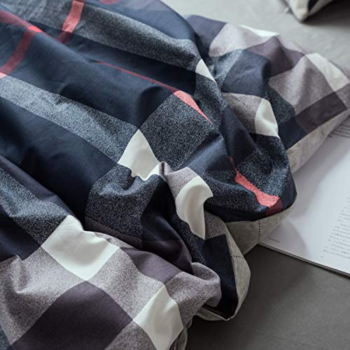 Jumeey Plaid Duvet Cover Queen Size Navy Blue Grid Bedding Set Buffalo Plaid Bedding Teens Boys Dark Color Gingham Grid Tartan Bedding Set Men Check Duvet Cover Full Houseri