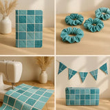 Cotton Satin Patchwork Fabric Panel – 35 Designs, 20×20 cm Squares, Single Piece 150×110 cm, Green Patchwork Quilt Fabric (Turquoise Waves Patchwork Set, 35pcs 8x8 inch) Fabricstown