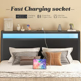 Fluest Queen Bed Frame with Headboard & Footboard, Bed Frame with Built-in Charging Station & LED Light, Storage Shelf, Noise-Free, No Box Spring Needed, Easy Assembly, Classic Black Fluest