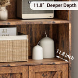 Garveehome Farmhouse Bookcase with Doors 11.8in Depth Display Storage Shelves 71.4in Tall Industrial Bookshelf Wooden 6 Shelf Bookshelves for Bedroom, Living Room, Home Office (Brown) GarveeHome