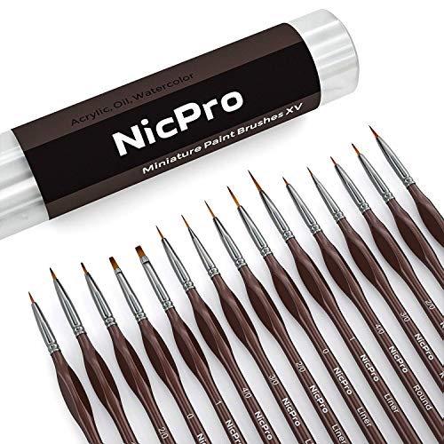 Nicpro Micro Detail Paint Brush Set,15 Small Professional Artist Miniature Fine Detail Brushes for Art Watercolor Oil Acrylic,Craft Models Rock Painting Citadel & Paint by Number -Come with Holder Nicpro