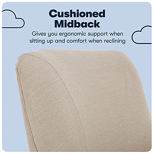 Serta Leighton Home Office Desk Chair, Mid-Back with Chrome Nailheads, Memory Foam Cushion and Padded Arms, Mid Century Modern Vanity Armchair with Wheels, Swivel Base, Twill Fabric, Stoneware Beige Serta