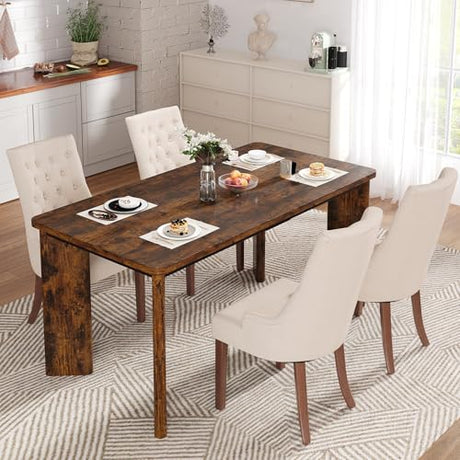 MALOL 5-Piece Rectangular Dining Table Set for 4, 63" Industrial Kitchen Table with 4 Tufted Parsons Dinner Chairs for Dining Room, Kitchen, Living Room, Brown+Beige MALOL