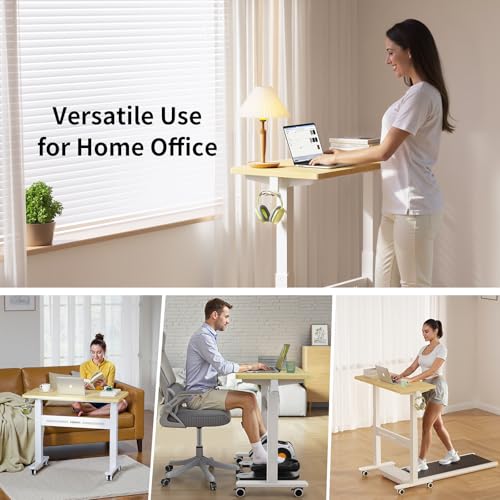 WALKINGDESK Mobile Walking Pad Desk with Wheels, Pneumatic Small Rolling Standing Desk Riser Height Adjustable (28-43.7") for Treadmill, Portable Computer Table for Home Office, Oak WALKINGDESK