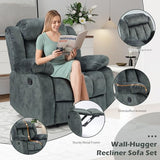 INZOY Manual Recliner Chair with Padded Armrest, Wall-Hugger Single Sofa Recliners with Overstuffed Back, Classical Fabric Reclining Chairs for Living Room Theater Seating, Grey