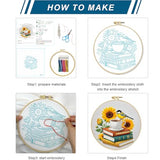 Zhenqing Sunflower Bird & Books Embroidery Kit for Beginners - Complete Set with Pre-Printed 29x29cm Cotton Fabric, Hoop, Threads & Tools(C0112)